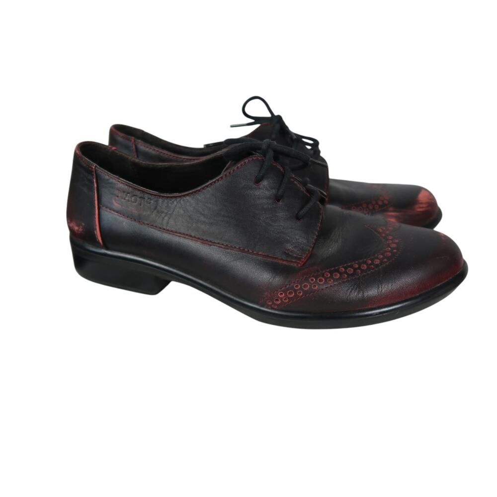 Naot Lako Wingtip Oxford Dress Shoes Black Leather Volcanic Red Womens 40/US 9